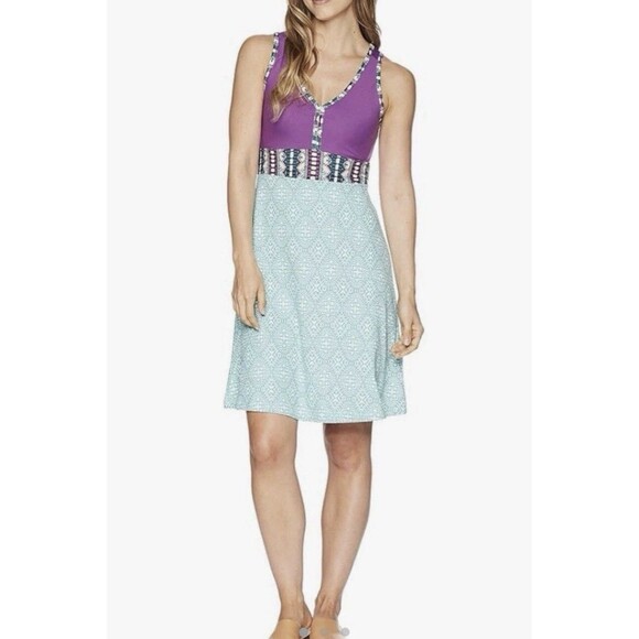 Marmot Becca Dress Medium Green Blue Sleeveless Fit Flare V-Neck Active Outdoor - Picture 2 of 9